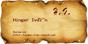Hinger Iván névjegykártya